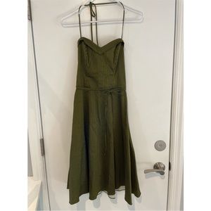 Betsey Johnson cotton fit and flare halter dress. Grn/blk. Black label sz S